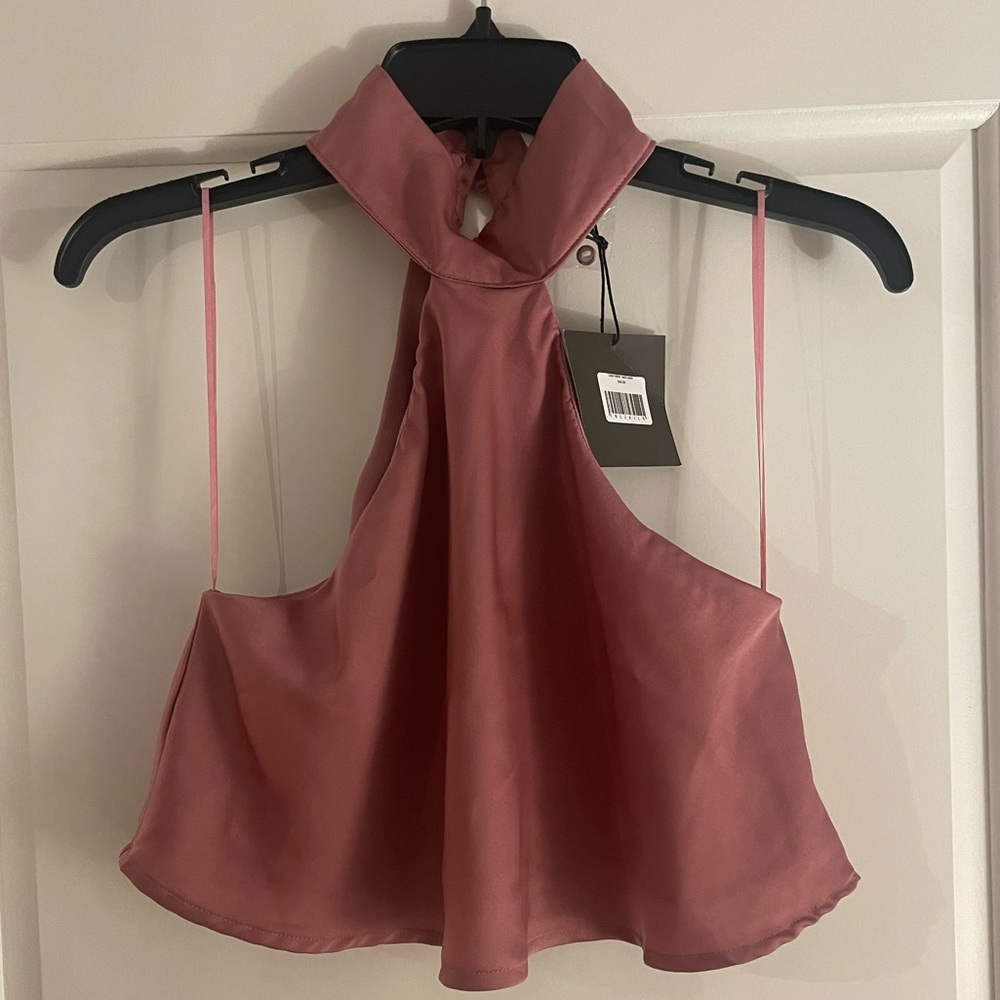 Womens Pink Cropped Halter top